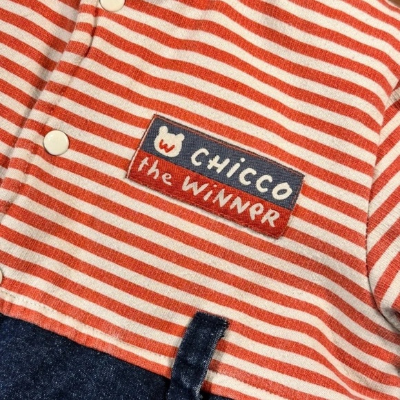 Chicco Baby Snowsuit Hooded Bunting Suit Red/Denim Bear Patch Size 6–12M - Picture 4 of 5